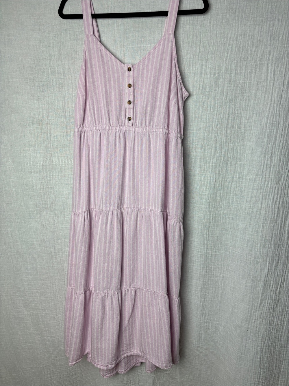Sonoma XL Linen Blend Pink Striped Maxi Sun Dress with Button Front.